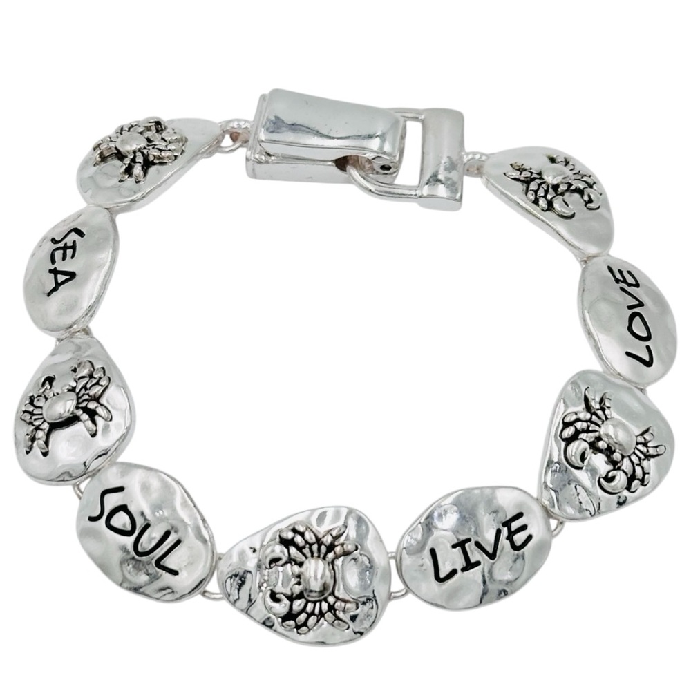 Crab Theme SEA SOUL LIVE LOVE Silver Tone Bracelet